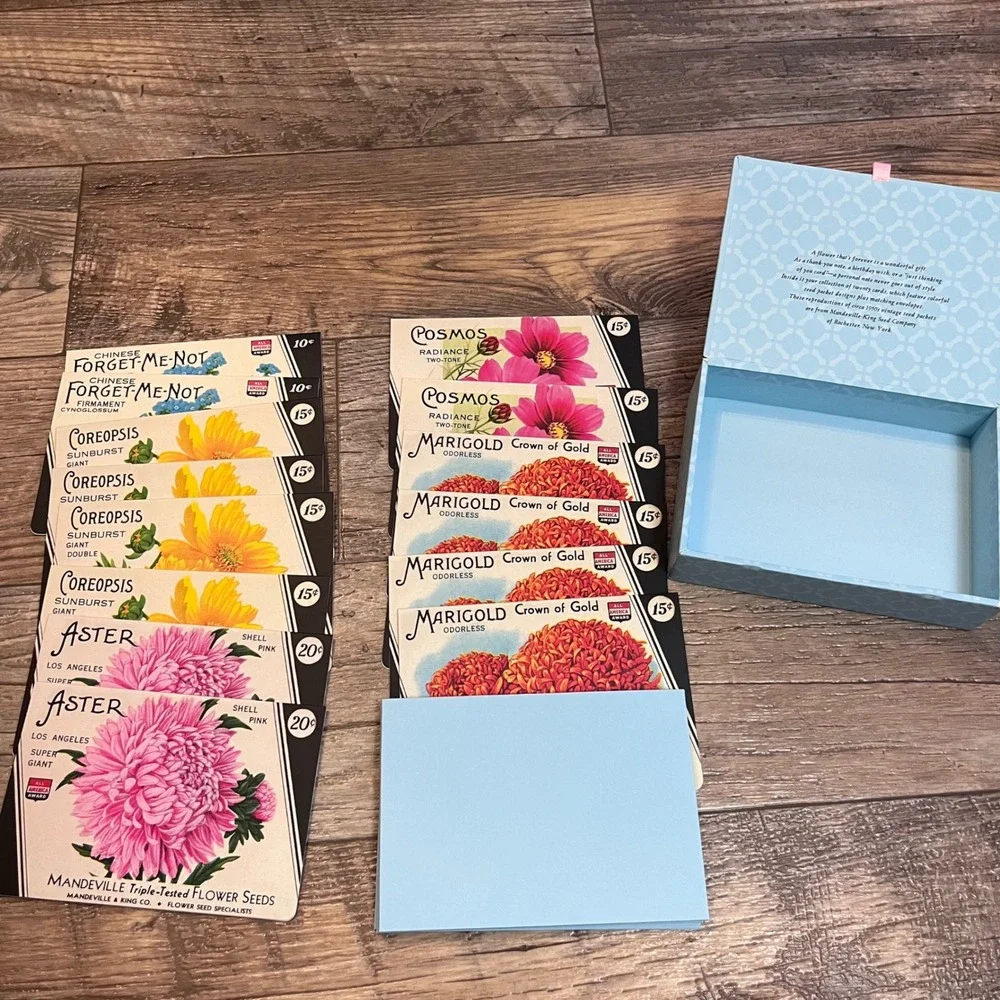 Rock‎ Point Vintage Flower Seed Packet Note Cards 14 Count Open Box Floral Art